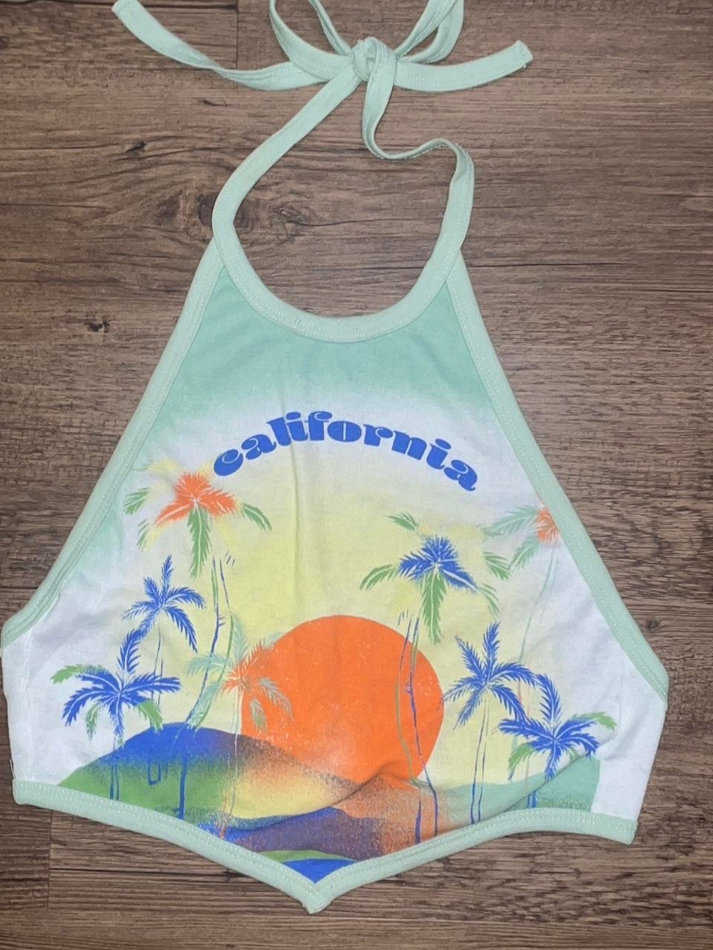 Urban Outfitters Mint Halter Bikini Top with Sunset Graphic
